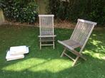 Set 2 tuinstoelen teak met 4 kussens, Ophalen, Gebruikt, Hout, Inklapbaar