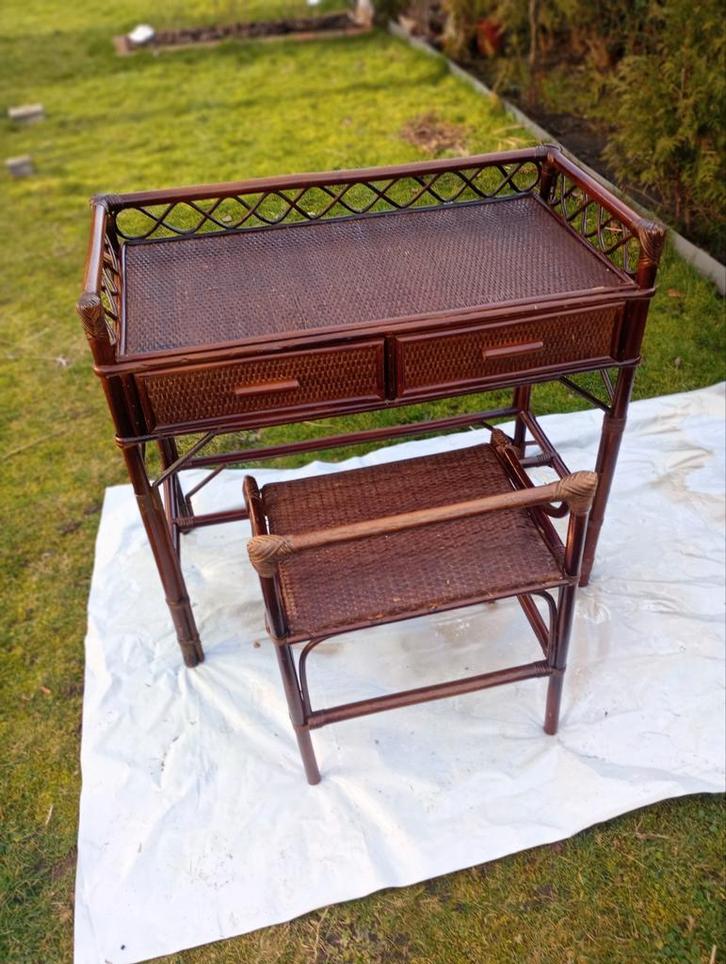 Ensemble de bureau en rotin vintage, Maison & Meubles, Bureaux, Enlèvement