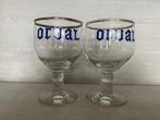 81/ Lot de 2 Verres Orval Benjamin écriture à 15mm du bord, Verzamelen, Ophalen of Verzenden, Zo goed als nieuw, Bierglas