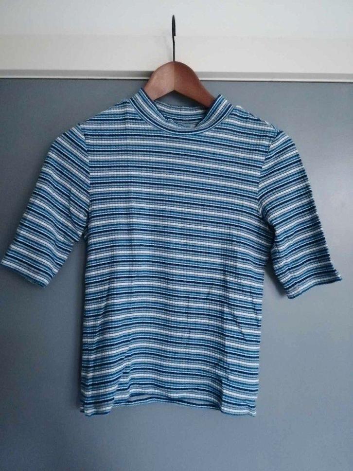 Monki - gestreepte shirt, Kleding | Dames, T-shirts, Zo goed als nieuw, Maat 36 (S), Blauw, Korte mouw, Ophalen of Verzenden