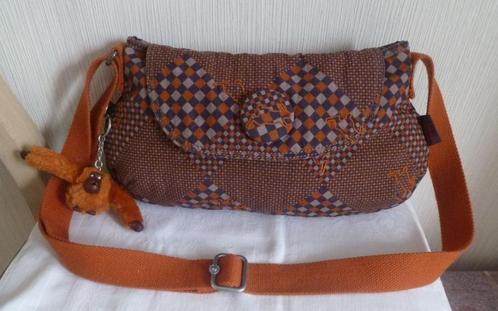 Kipling oranje, mauve en grijze schoudertas + aap, Handtassen en Accessoires, Tassen | Schoudertassen, Gebruikt, Kipling, Overige kleuren