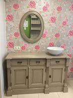 Landelijke wastafelkast met wastafel, kraan, en spiegel, Huis en Inrichting, Ophalen, Gebruikt, 100 tot 150 cm, Minder dan 100 cm