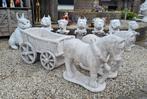 Groot set betonnen boerenpaarden met kar, Tuin en Terras, Ophalen, Nieuw, Beton, Dierenbeeld