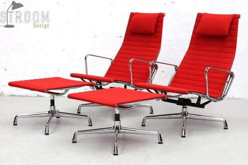 Vitra EA124 Fauteuils Kruk Lounge Eames Vintage Design Jaren, Maison & Meubles, Chaises, Utilisé, Deux, Métal, Tissus, Rouge, Enlèvement ou Envoi