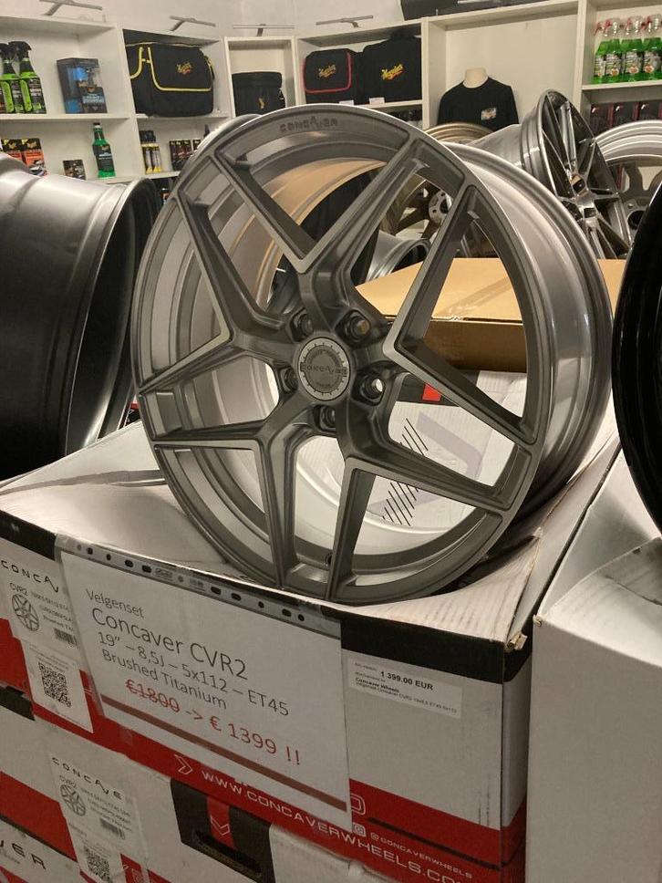 NIEUW Velgenset Concaver CVR2 19x8,5 5x112 Brushed Titanium, Auto-onderdelen, Banden en Velgen, Velg(en), 19 inch, Nieuw, Ophalen of Verzenden
