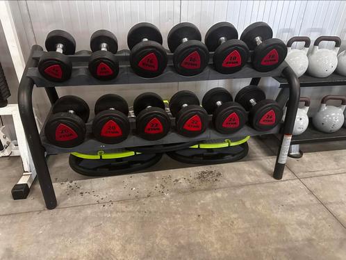 Rubberen Pu Dumbells Ziva 14kg t/m 26kg + Dumbells Rek, Sport en Fitness, Fitnessmaterialen, Gebruikt, Dumbbell, Ophalen