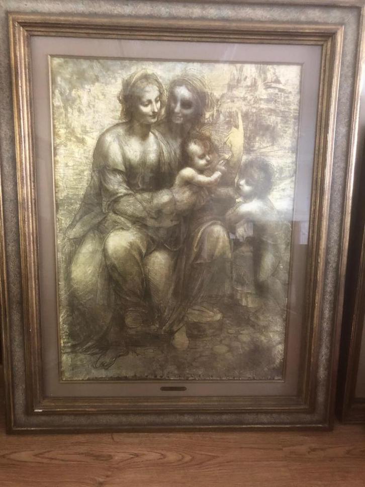 Reproductie van L. da Vinci's "Maria met kind en Sint-Anna", Antiek en Kunst, Kunst | Schilderijen | Klassiek, Ophalen