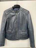 Leren motorjack Massimo Dutti M, blauwgrijs, Kleding | Dames, Ophalen of Verzenden, Maat 38/40 (M)