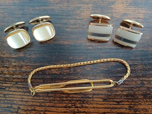 Vintage - lot prachtige manchetknopen & dasspeld, Handtassen en Accessoires, Manchetknopen, Zo goed als nieuw, Overige materialen