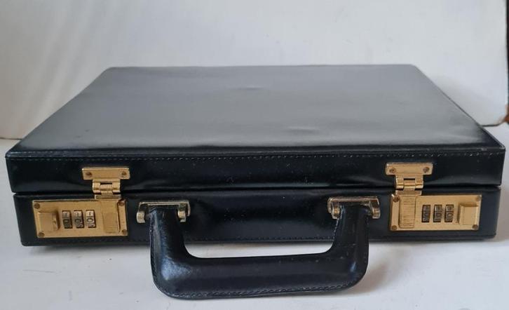 Uniek vierkant attaché case fijn zwart leder cijferslot, Handtassen en Accessoires, Koffers, Gebruikt, Leer, Minder dan 50 cm