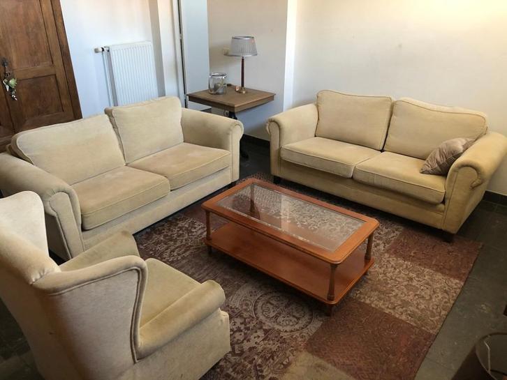 2x DURE Stoffen BANKSTEL BANK ZETEL + 1x FAUTEUIL Flamant, Huis en Inrichting, Woonaccessoires | Overige, Gebruikt, Ophalen