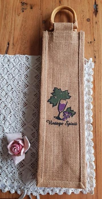  Jute kado tas voor fles wijn, druiven, bamboe grepen beschikbaar voor biedingen