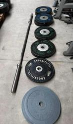 135kg Crossmaxx Competitie Bumperplates Barbell 220cm,20kg, Sport en Fitness, Fitnessmaterialen, Ophalen, Gebruikt, Halterschijven