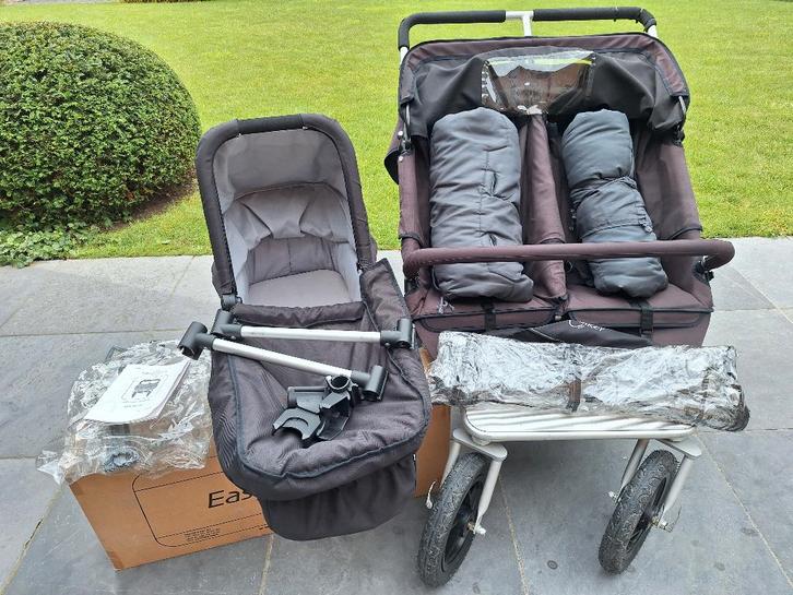 Easywalker dubbele buggy met toebehoren, Kinderen en Baby's, Buggy's, Gebruikt, Duomodel, Regenhoes, Verstelbare rugleuning, Voetenzak