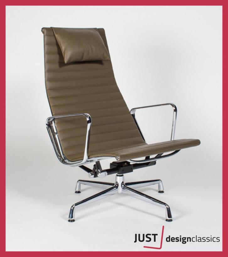 Vitra Eames ea124 Taupe Leder Chroom, Huis en Inrichting, Fauteuils, Zo goed als nieuw, Ophalen