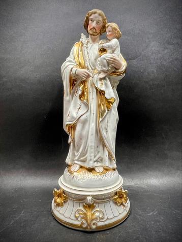 Antiek Groot vieux paris porseleinen Sint Jozef beeld. beschikbaar voor biedingen