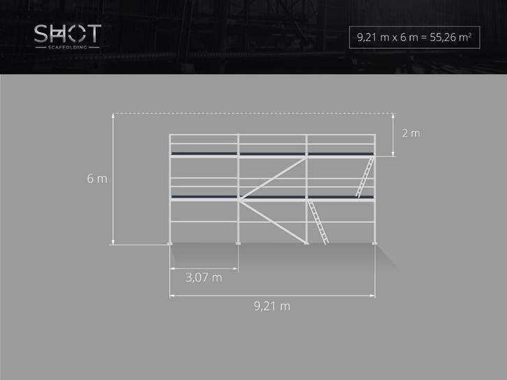 Alu steiger Baumann | 60 m² | met gratis verzending!, Bricolage & Construction, Échafaudages, Neuf, Échafaudage de façade, 5 mètres de hauteur ou plus