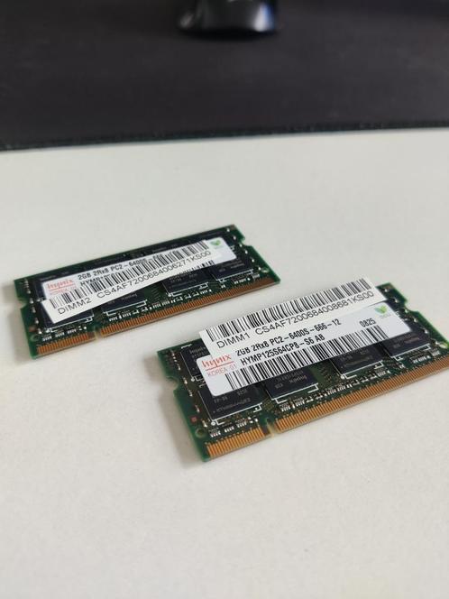 2x 2GB DDR2 SODIMM Laptopgeheugen – Hynix PC2-6400S (800MHz), Computers en Software, RAM geheugen, Gebruikt, Laptop, 2 GB, DDR2