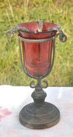 bougeoir d'autel d'église avec pied  chaine et verre rouge, Enlèvement ou Envoi