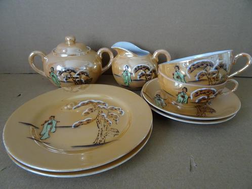 Theeservies vintage Japans theeservies met gebaksbordjes, Huis en Inrichting, Keuken | Servies, Zo goed als nieuw, Compleet servies