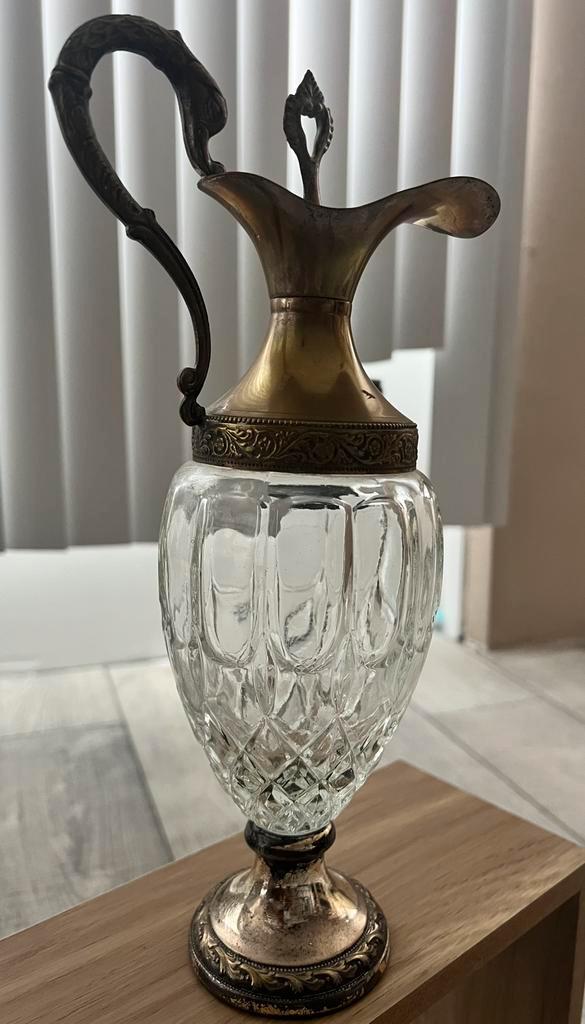 Antieke kristallen waterkan met zilveren details, Antiek en Kunst, Antiek | Vazen, Verzenden