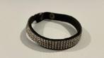 Zwarte armband met strass, Handtassen en Accessoires, Armbanden, Gebruikt, Zwart, Leer, Ophalen of Verzenden