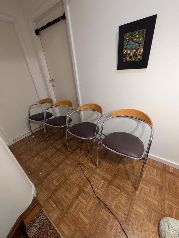 Set van 4 Vintage Effezeta Italiaans Design Stoelen | Chroom, Huis en Inrichting, Stoelen, Gebruikt, Vier, Hout, Metaal, Stof