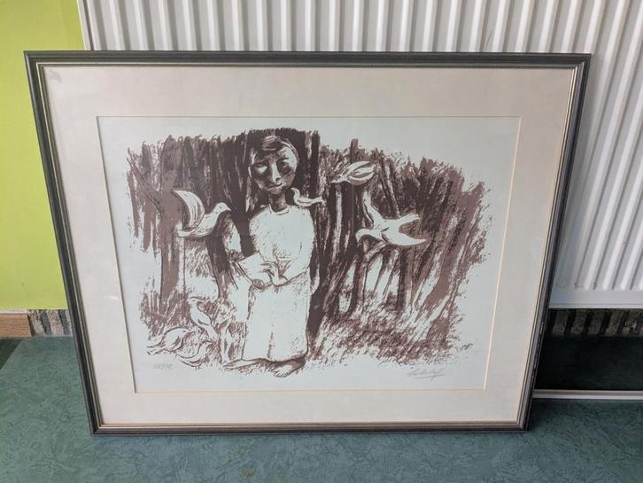 Maurice Schelck - litho - meisje - ingekaderd, Antiek en Kunst, Kunst | Litho's en Zeefdrukken, Ophalen of Verzenden