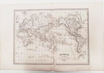 Antieke wereldkaart litho 44x32 cm ca. 1840 Mercator beschikbaar voor biedingen