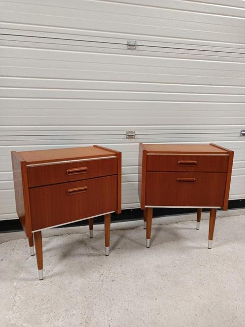 2 vintage teakhouten nachtkastjes, Huis en Inrichting, Slaapkamer | Nachtkastjes, Ophalen