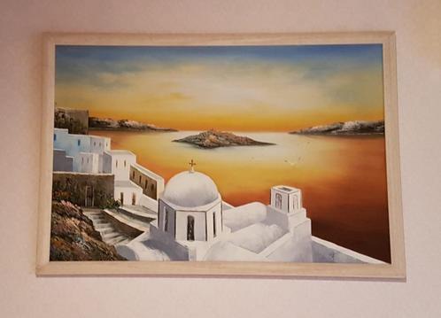 Schilderij Griekenland KOS ingekaderd, Antiquités & Art, Art | Peinture | Classique, Enlèvement ou Envoi