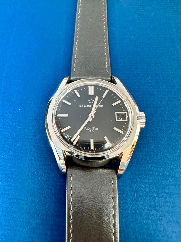 NOS Eterna-Matic Kontiki 20, Handtassen en Accessoires, Horloges | Heren, Nieuw, Polshorloge, Overige merken, Staal, Leer, Ophalen