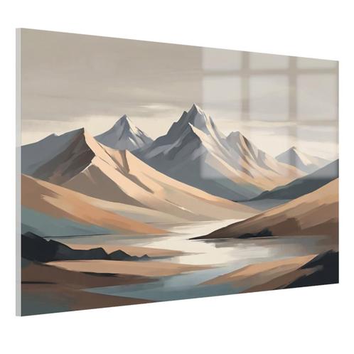 Montagnes avec peinture beige Peinture sur verre 105x70cm +, Antiquités & Art, Art | Peinture | Abstraite, Envoi