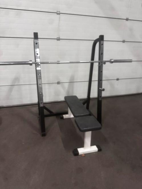 Squat / Bankdrukrek ,Bankje ,100kg Olympische Gewichten, Sport en Fitness, Fitnessmaterialen, Zo goed als nieuw, Ophalen