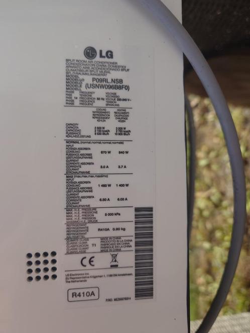 LG Split room airconditioner, Elektronische apparatuur, Airco's, Gebruikt, Wandairco, Minder dan 60 m³, 3 snelheden of meer, Koelen en Ontvochtigen