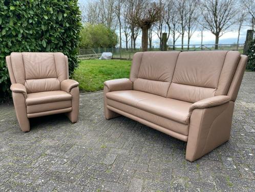 Beige leren 2zits bankstel en/of fauteuil bank & stoel leer, Huis en Inrichting, Zetels | Zetels en Chaises Longues, Gebruikt