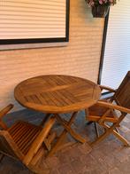 Teakhout tafel en 2 stoelen, Tuin en Terras, Ophalen, Gebruikt, Teakhout