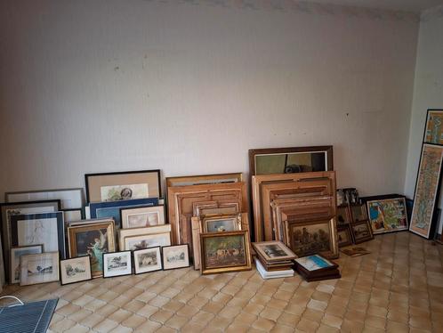 Lot van 62 schilderijen, tekeningen, zeer mooie kaders, Antiek en Kunst, Kunst | Schilderijen | Klassiek, Ophalen