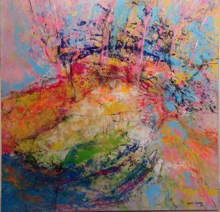 "Kleurenstorm" - Nest Onzea, Antiek en Kunst, Kunst | Schilderijen | Modern, Ophalen of Verzenden