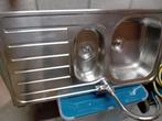 RVS Dubbele Spoelbak met Afdruipgedeelte, Huis en Inrichting, Keuken | Keukenelementen, Ophalen, Zo goed als nieuw