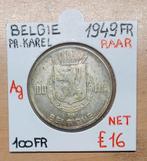 100 FR  1949 FRANS   BELGIE   ZILVER   RAAR   € 16, Zilver, Ophalen of Verzenden, Losse munt, Zilver