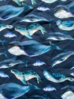 Designerstof French Terry met print van zeevissen - 85x40 cm, Blauw, Nieuw, Ophalen of Verzenden, 30 tot 120 cm