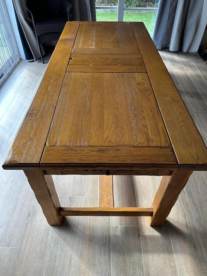 Tafel van massief eikenhout, Huis en Inrichting, Tafels | Eettafels, Gebruikt, 50 tot 100 cm, 200 cm of meer, Vijf personen of meer