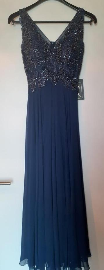 Volledig nieuwe donkerblauwe feestelijke jurk maat S