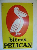 METALEN RECLAMEPLAAT"BIERES PELICAN"UIT JAREN 60, Enlèvement ou Envoi, Utilisé, Panneau publicitaire