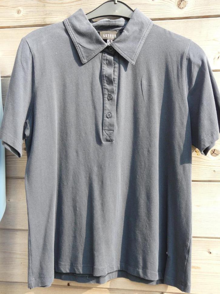 donkerblauwe polo en T-shirt met lange mouwen in lichtblauw, Kleding | Dames, T-shirts, Zo goed als nieuw, Maat 42/44 (L), Blauw