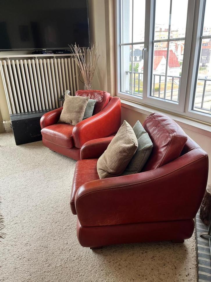 Set rode lederen design zetels, Huis en Inrichting, Zetels | Zetels en Chaises Longues, Gebruikt, Leer, Ophalen
