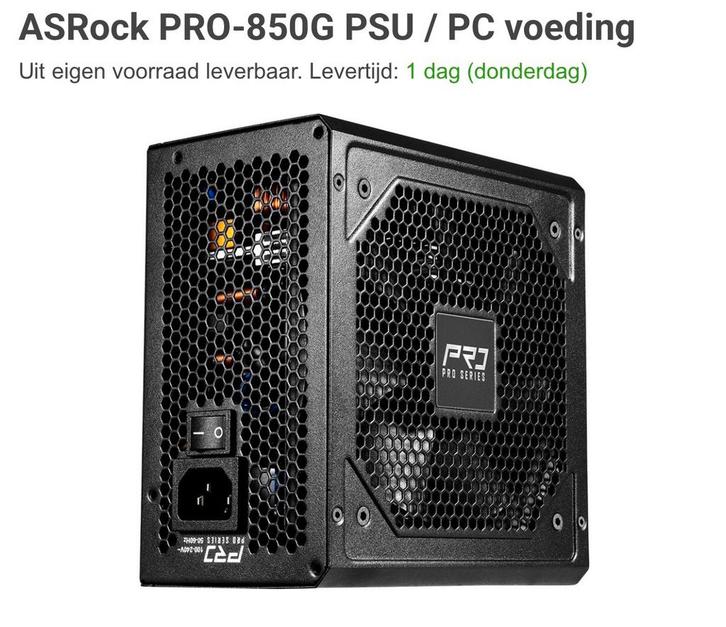 ASRock Pro 850G 850W PSU – 80+ Gold – garanti megekko, Computers en Software, Interne voedingen, Zo goed als nieuw, Ophalen