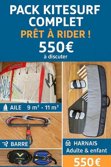 Pack complet kitesurf : ailes North Rebel, planche neuve, ha, Enlèvement, Utilisé, 9 m², Kite