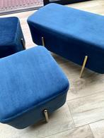 Set van velours blauwe bijzetbankjes/stoeltjes, Ophalen, Blauw